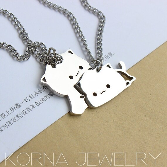 Minimalist Cat Couple Necklace Matching Cat Lover Necklace Etsy