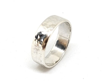 Silver ring, wide hammered ring, wedding ring