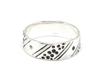 Solid silver ethnic ring, wide ring, engraving, gift for men and women