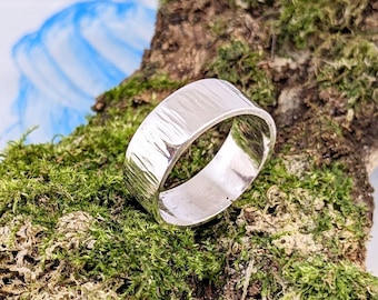 Solid silver ring, wide hammered ring, wedding band
