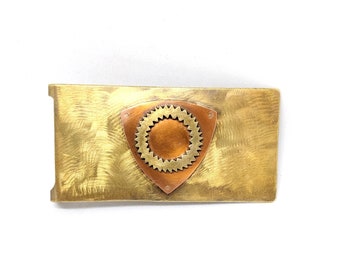 Large steampunk belt buckle in brass and copper, original creation