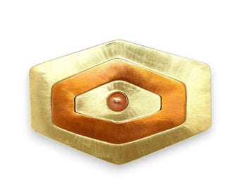 Large geometric belt buckle, brass and copper, original creation