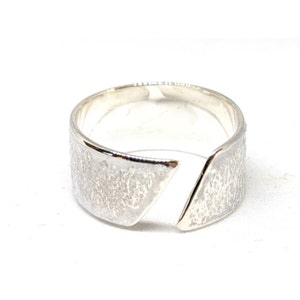 Solid silver ring, wide ring, open ring, hammered ring