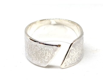 Solid silver ring, wide ring, open ring, hammered ring