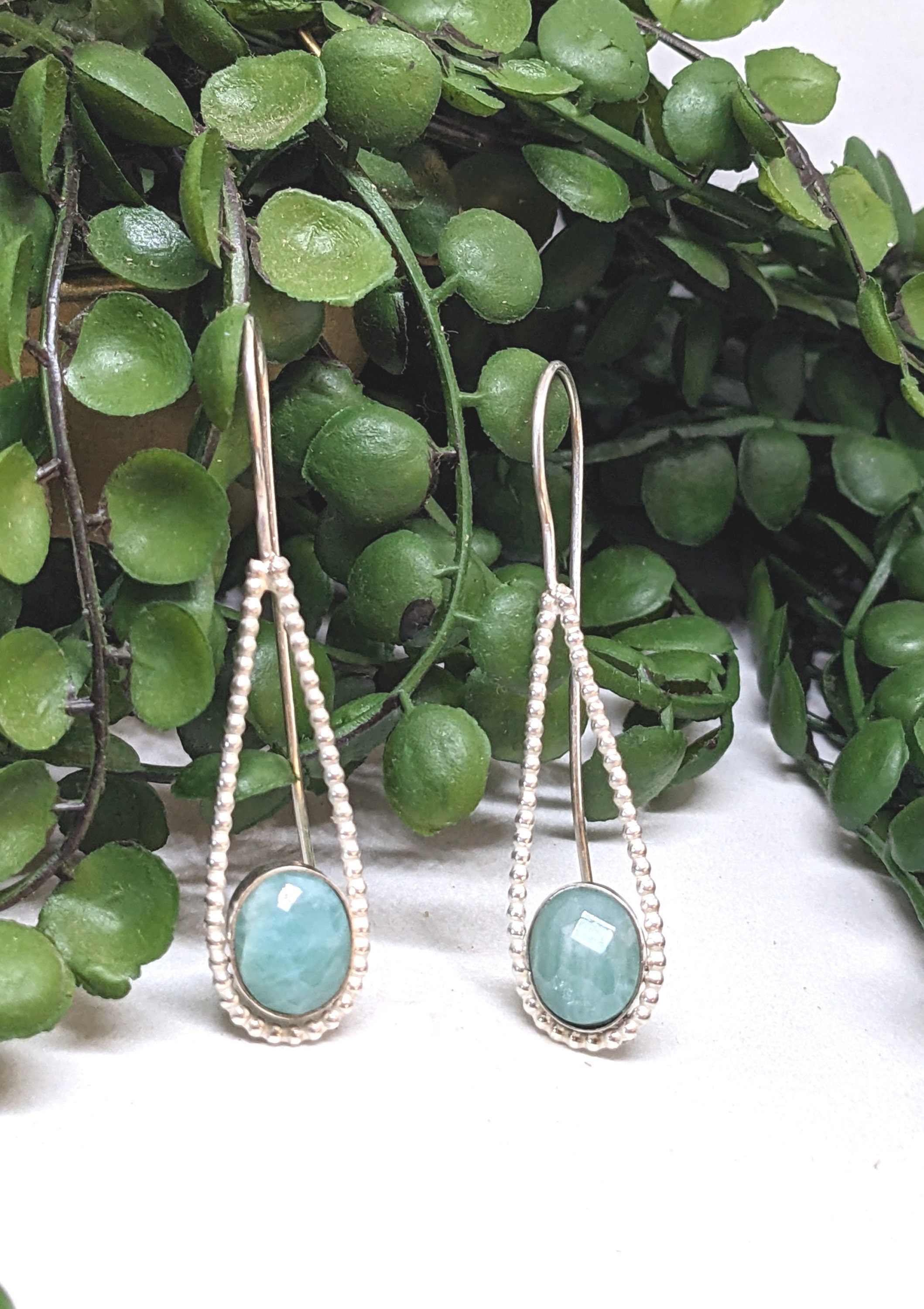 Boucles D'oreilles En Argent 925 Avec Pierre D'amazonite Bleue Véritable - Forme Goutte