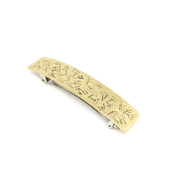 Gold-plated Hair Clip, Engraved With Flowers, Brass - Etsy display picture 3