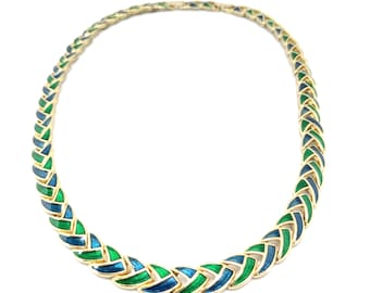 Vintage choker and clip-on earrings set, blue, green and gold