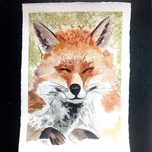 Smilling Fox, Acquarello originale su carta 100% cotone