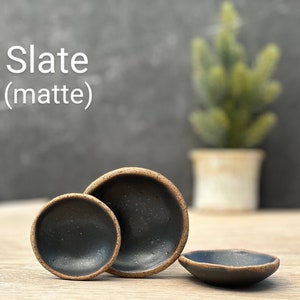 Cute matching set of 3 mini bowls 3 nesting pinch bowls Ceramic bowl set Slate (matte glaze)