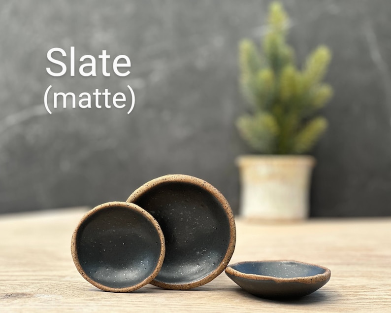 Cute matching set of 3 mini bowls 3 nesting pinch bowls Ceramic bowl set Slate (matte glaze)