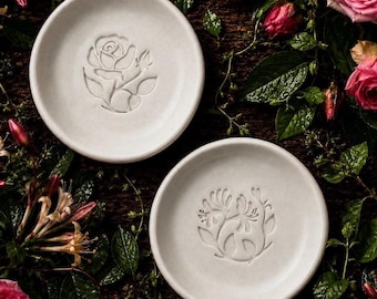 Handmade Rose & Honeysuckle Pinch Bowls / June Birth Flower Trinket Dish