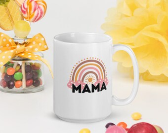 Retro Rainbow Mom Mug, Gift Idea Birthday Mothers Day Gift For Mom, Mama Cup, Gift For Her