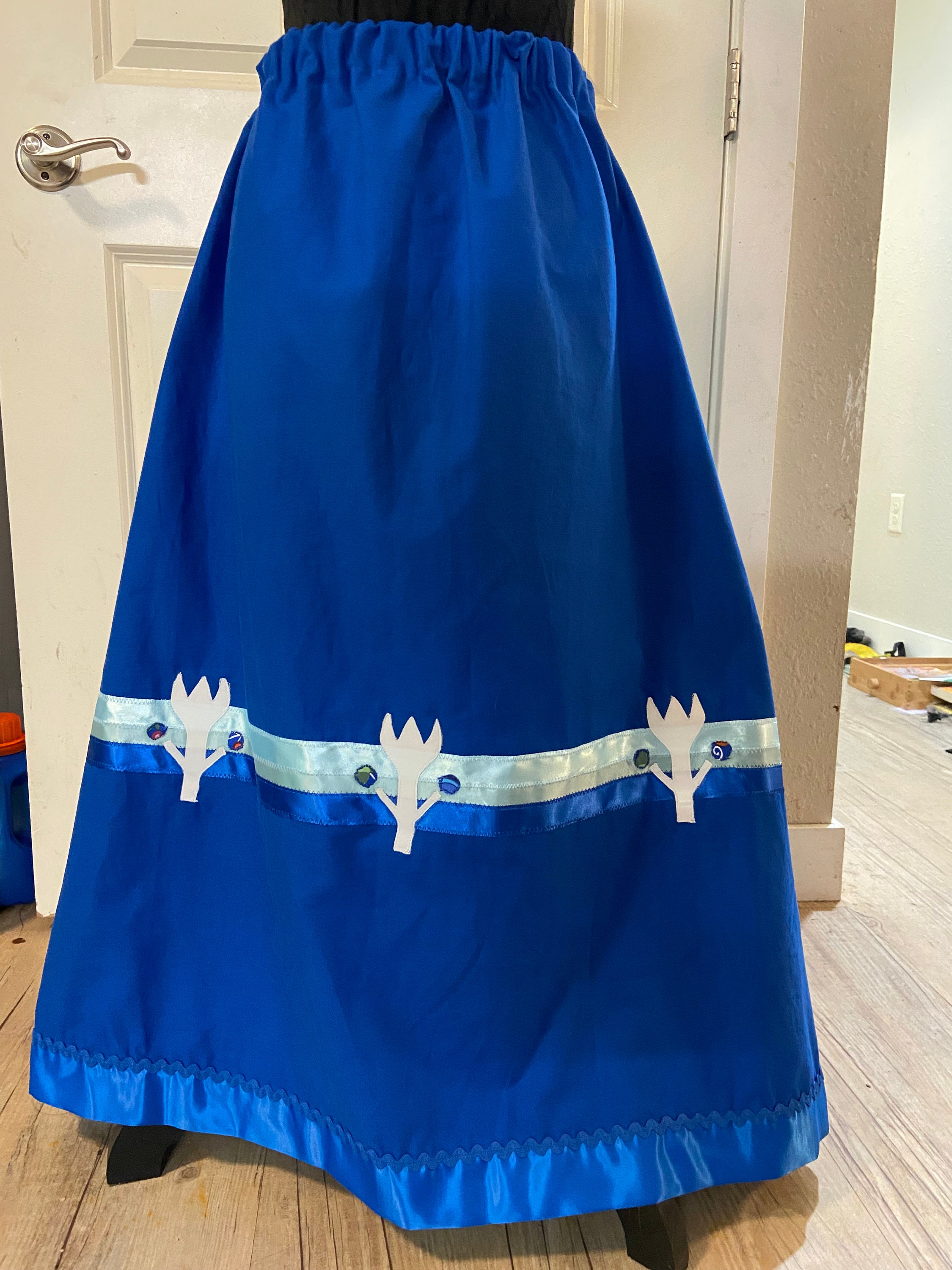 Blue Floral Ribbon Skirt With Pockets and Appliqué Etsy