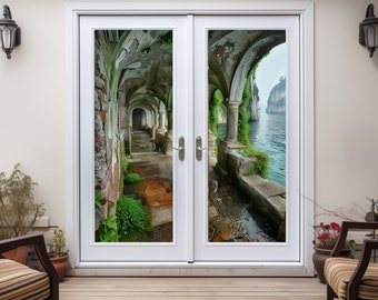 FREE Mock Up - Decal for Patio Doors and Windows - Pathway by the Sea - Window Vinyl - Perforated - Glass Door - Window Privacy Film