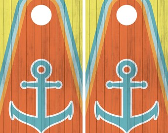 2 WATERPROOF Cornhole Board Wraps - Set of Beachy Nautical Anchor Cornhole Wraps - Pair of Cornhole Skins Cornhole Decals 3M Vinyl