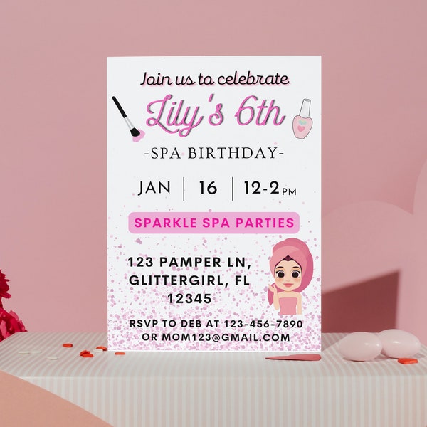 Kids Spa Themed Invitation, Customizable & Printable Template, Instant Download