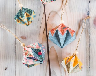 Origami Diamond Decoration: Skandi Tree Hanging Ornaments, Pack of 5