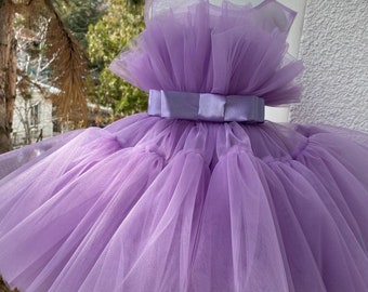 Pink Purple Tulle Baby Girl Dress,Flower Girl Dress,First Birthday Princess Dress,Puffy Baby Wedding Dress,Tutu Dress, Toddler Party Dress