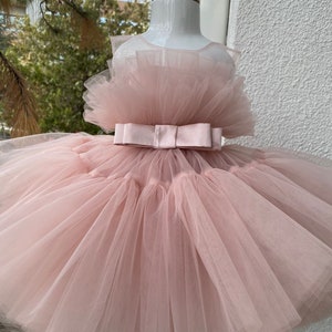 Pink Tulle Baby Girl Dress,Blush Flower Girl Dress,First Birthday Princess Dress,Puffy Baby Wedding Dress,Tutu Dress, Toddler Party Dress