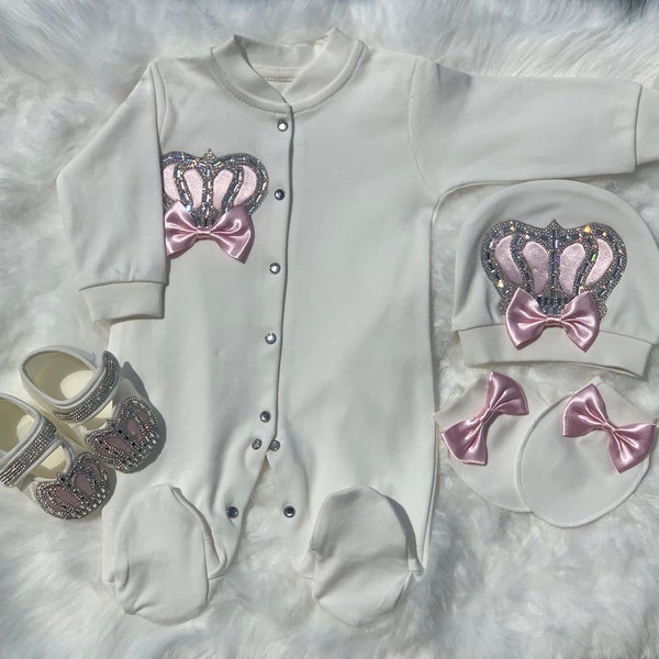 Tenue de retour à la maison pour nouveau-né/Ensemble de layettes couronne pour fille à emporter/Ensemble de layettes couronne pour bébé/Cadeau de douche pour fille/Accessoires de photographie pour bébé