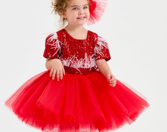 Girls red Christmas dress, toddler red Christmas dress, girls red holiday dresses , toddler holiday fluffy red dress, baby first Christmas