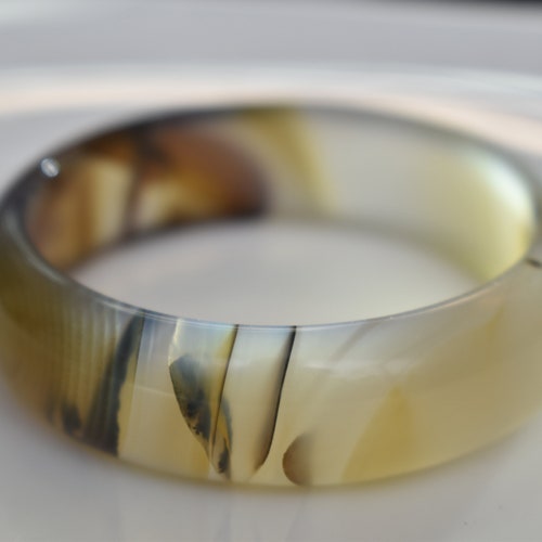Dendrite shops in Chalcedony Bangle, 54.5mm+ Diameter, Very Rare! Rare Deal!