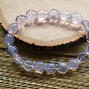Brazalete elástico de cuarzo lechoso de lavanda brasileña de alto grado, cuentas en forma de corazón, 10 mm +, ¡muy raro! ¡Oferta rara!