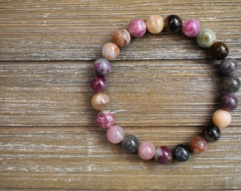 Tourmaline Candy color Gemstone bracelet Bless Veins Buddhism Reiki pray Wrist 
