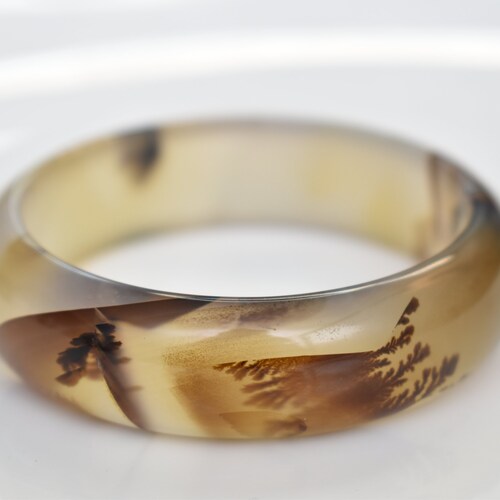 Dendrite shops in Chalcedony Bangle, 54.5mm+ Diameter, Very Rare! Rare Deal!