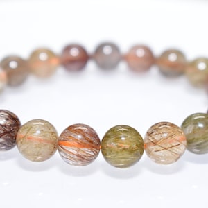 Pulsera elástica de cuarzo rutilado con turmalina de edición especial, 10,5 mm o más, ¡muy, muy rara! ¡Oferta rara!
