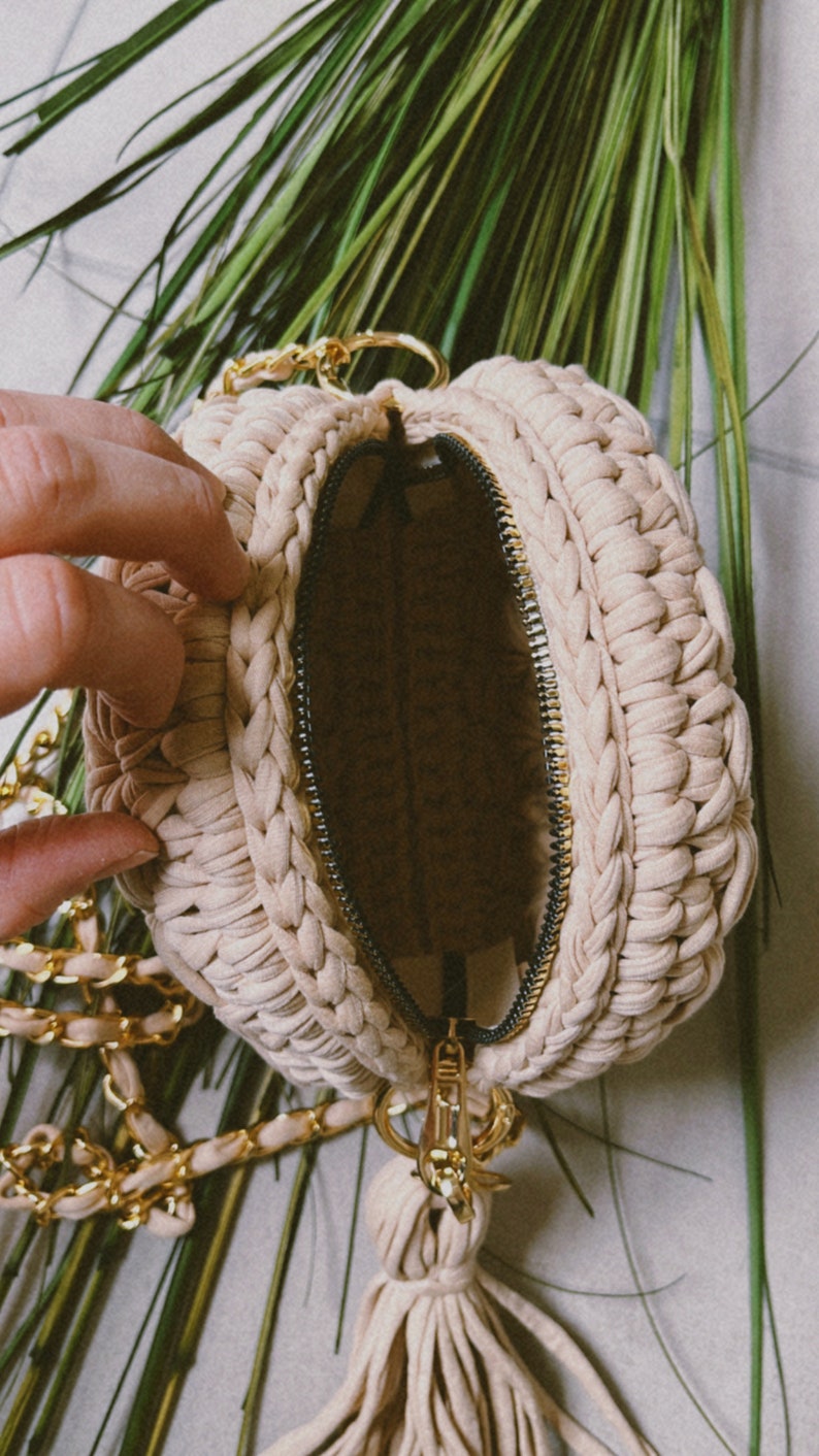 Beige Crochet Round Crossbody Bag Handwoven Macaron Cute - Etsy