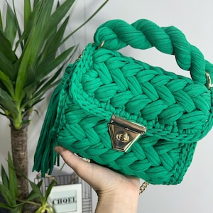 Green Crochet Purse Handmade Bag Hand Woven Bag Crochet Bag Knitted Bag White Bag Black Bag Designer Bag Shoulder Bag Women's Bag