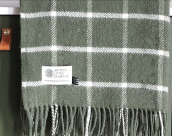 Check Green Olive Pure New Wool Throw