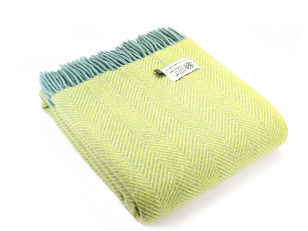 Herringbone Lemon Yellow Wool Throw Etsy UK