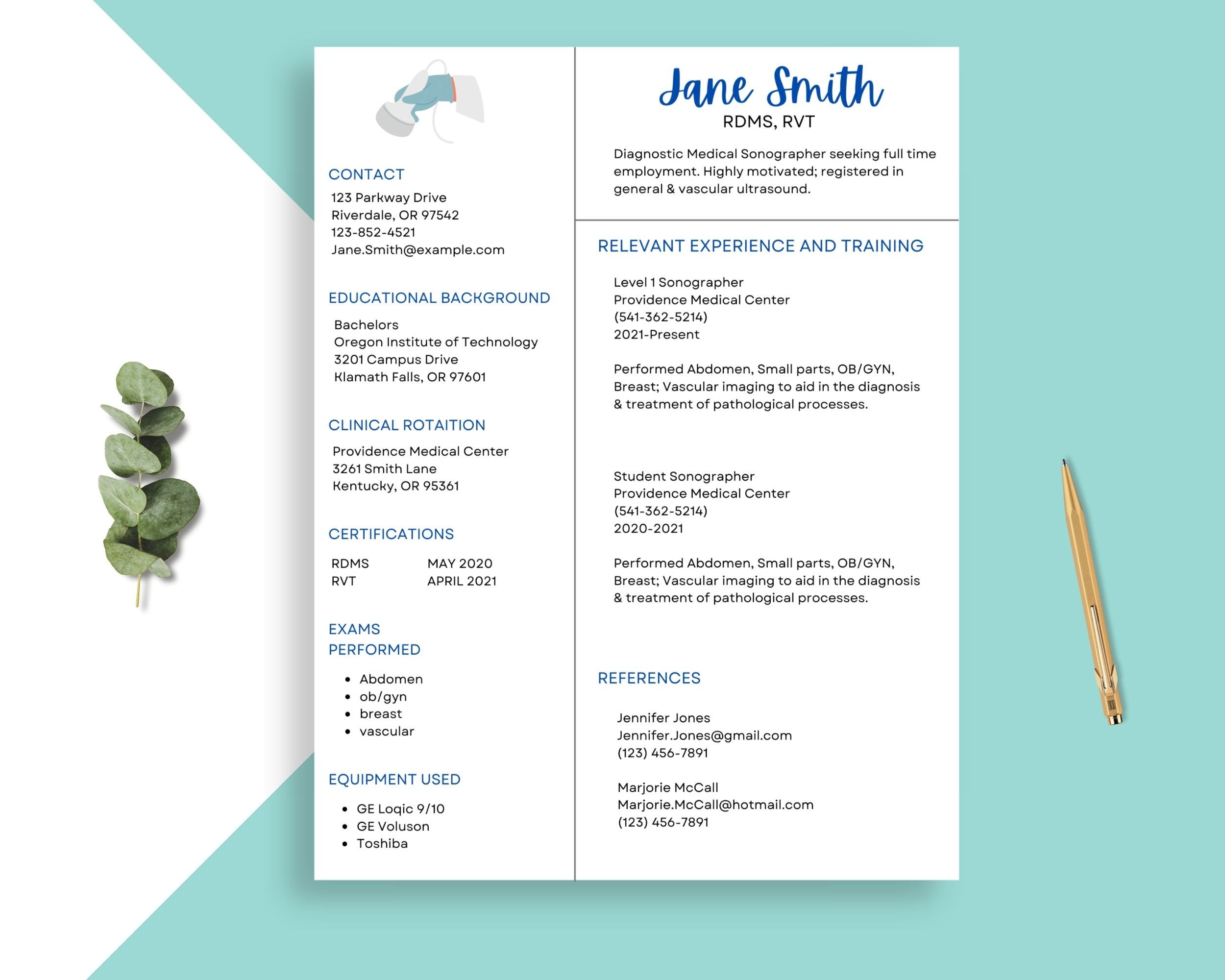 Sonographer Resume Template Ultrasound Tech Resume Ultrasound Grad ...