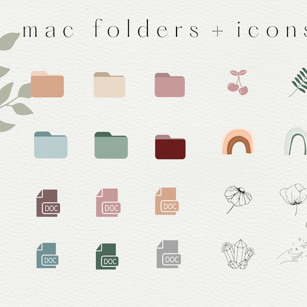 Aesthetic Folder Icons - Boho Folder Icons for Mac - Houseplant Icons - Cute MacBook Desktop Icons - Grey Shade Desktop Folder