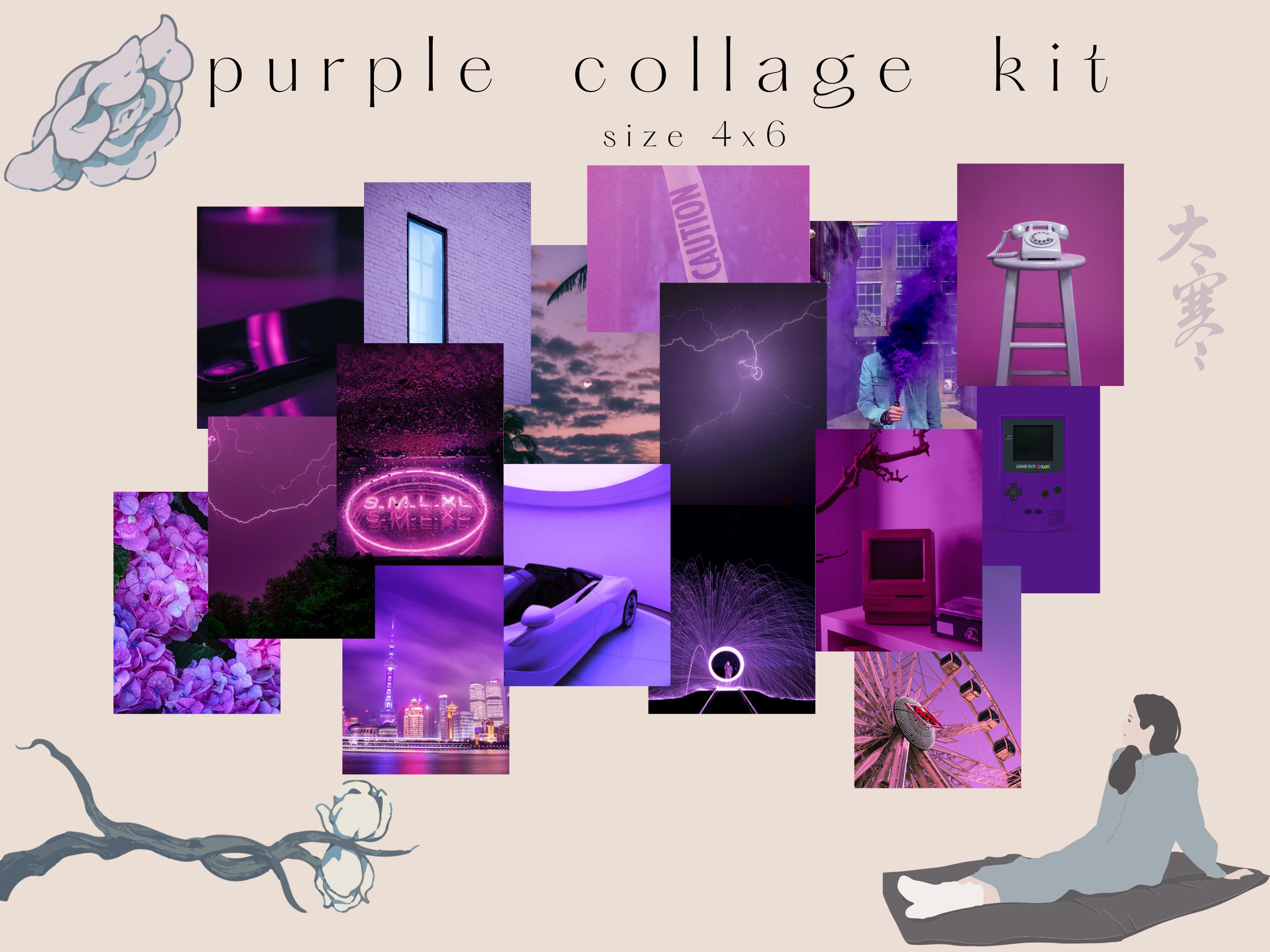 60pcs DIGITAL NO ANGEL Pink & Purple Collage Kit Dm for 