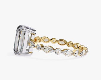 3 CT Radiant Cut  Engagement Ring, Marquise Gold Wedding Band Set, 14K Yellow Gold Bridal Promise Anniversary Gift Her