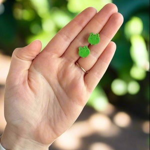 Frog Earrings | Wood Jewelry | Stud Earring | Hypoallergenic Earring | Outdoorsy | Small Earrings | Earring Studs | Handpainted  | Studs