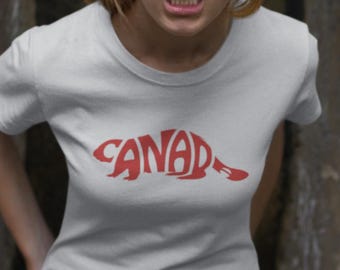 Canada Beaver Shape Spelling Shirt Canadian Animal Graphic Tee Country Wording Canada Text Word T-Shirt Unisex Men Women Apparel Outfit