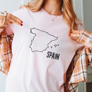Spain Map Shirt Country Outline T-Shirt Spanish Clothing Clothes Unisex Tee Men Women Border Boundary Nation Shape National Area Geography