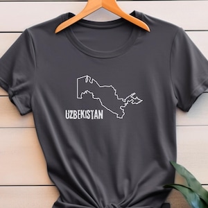 Usbekistan Karte Shirt mit Text Unisex Kleidung Usbekistan Land T-Shirt Männer Frauen Kleidung Geographie Umriss Form Nation Grenze Land T-Shirt