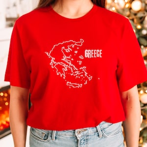 Griechenland Karte T-Shirt Griechisch Land Umriss Form T-Shirt Männer Frauen Erwachsene Unisex Kleidung Nationale Grenze Nation Grenzbereich T-Shirt Text Wort