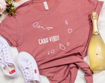 Cabo Verde Map Shirt Cape Verde National Outline Unisex T-Shirt Country Border Nation Boundary Line Text Word Men Women Tee TShirt Clothing