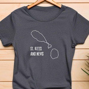 St. Kitts and Nevis Map T-Shirt Saint Kittitian & Nevisian Country Shirt St Kitts Nevis Outline Boundry Line Border Shape Unisex Clothing