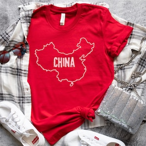 China Karte Shirt Chinesisch Country Linie Unisex T-Shirt Nation Grenze Nationale Grenze Outine Text Wort Name Männer Frauen T-Shirt Kleidung Tees