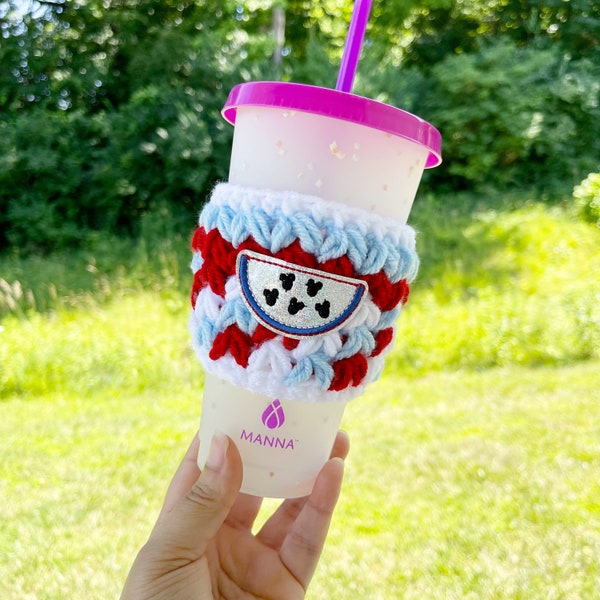 Mouse Watermelon crochet cup cozy - crochet cozy - iced coffee cozy - coffee cozy - drink cozy - coffee cup sleeve - cup cozy