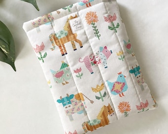 Quilted Book Sleeve Paperback Book Protector Barnyard Print
