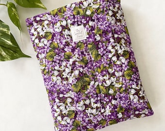 Quilted Book Sleeve Paperback Book Protector Purple Floral Print