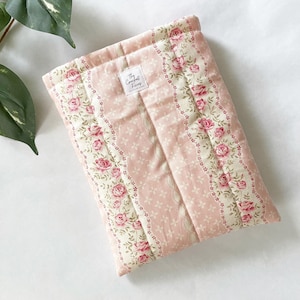 Quilted Book Sleeve Paperback Book Protector Pink Vintage Rose Print